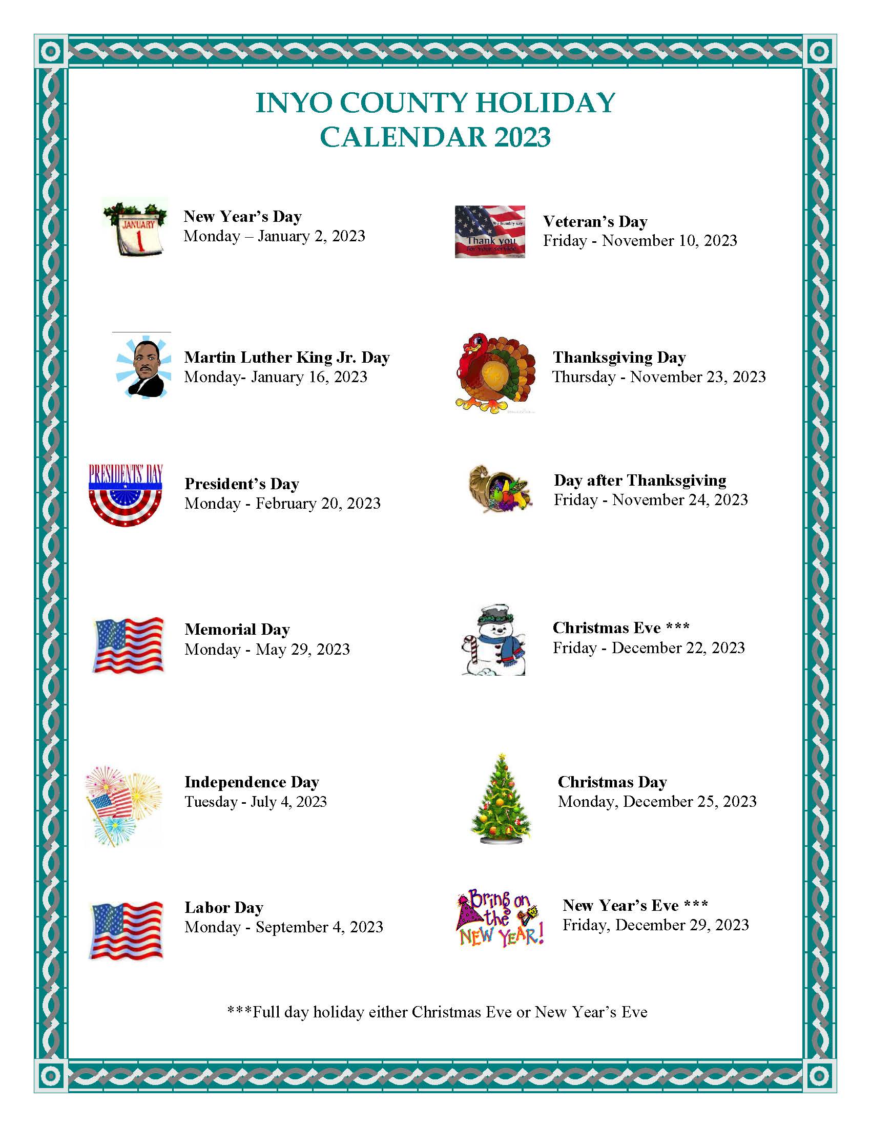 Inyo County Holiday Schedule Inyo County California